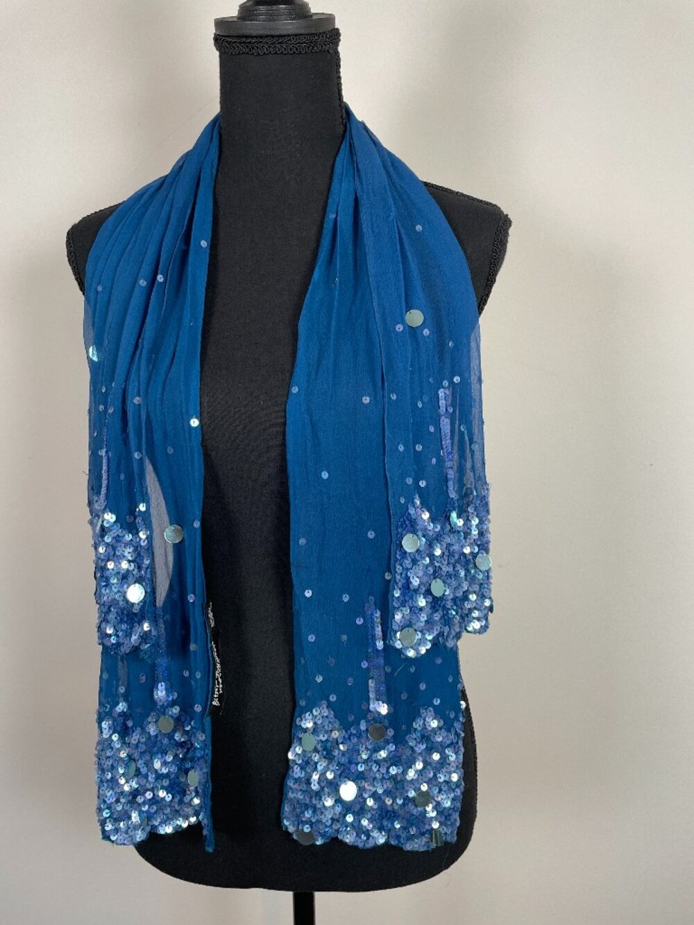 Betsey Johnson 100% Silk Blue Sequin Scarf, 54 Inches
